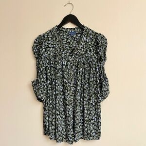Democracy Green/Blue/Black Animal Abstract Print Boho Top, Size 2X